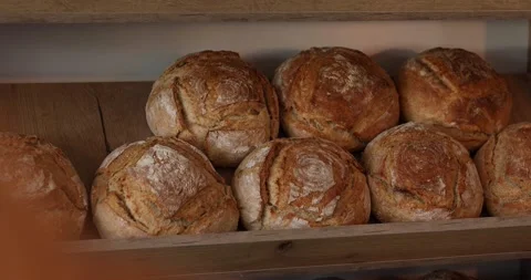 Sourdough bread served in bakery Video stock 197381577