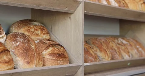 Sourdough bread served in bakery Stock Footage 197387653