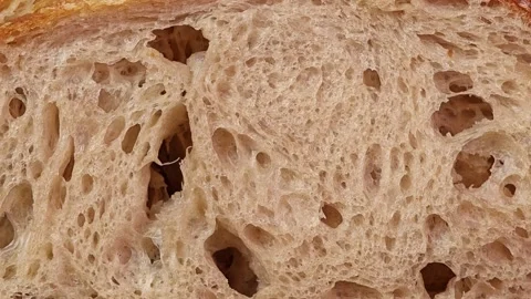 Sourdough Bread Surface on Wood Board. Stock Footage 308920474