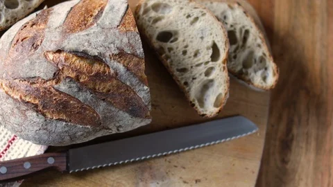 Sourdough On A Cutting Board Video stock 128676233