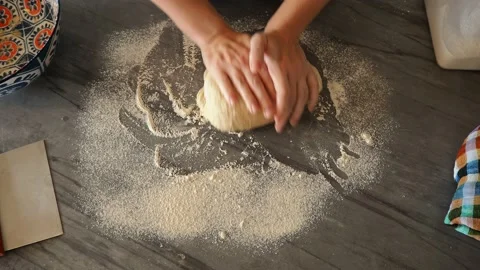 Sourdough Kneading Bread Dough Overhead Shot Stock Footage 219284040