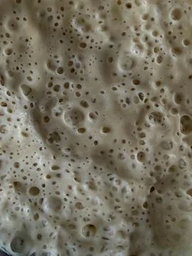 Sourdough Starter Macro Texture Background Fermented Dough Bubbles Close Up Foto stock