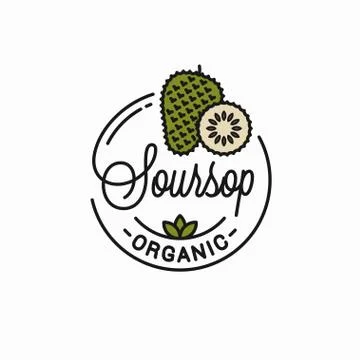 Soursop fruit logo. Round linear slice on white Stock Illustration