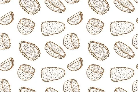 Soursop guanabana fruit seamless pattern. Graviola in linear vintage style Stock Illustration