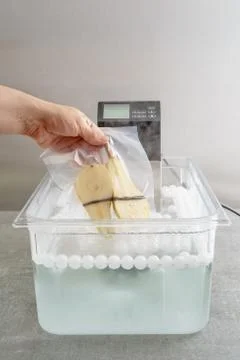 Sous vide cooking of pears Stock Photos