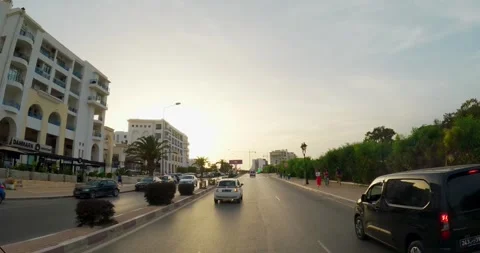 Sousse, Tunisia - Jan 10, 2025: Drive pov on busy Boulevard During Sunset in  動画素材 305163571