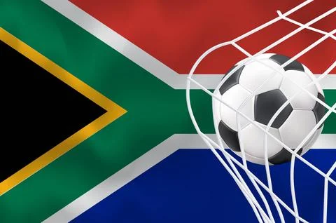 South Africa 3D Waving Flag with Football and Net Stock Illustration