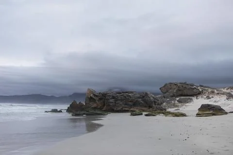 South Africa, Western Cape, Sopies Klip, Storm clouds over sea coast Stock Photos