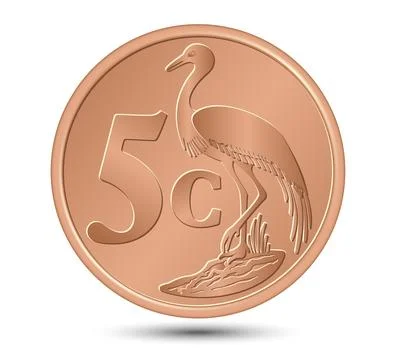 South African bronze five cent coin isolated on white background. Vector  Stock Illustration
