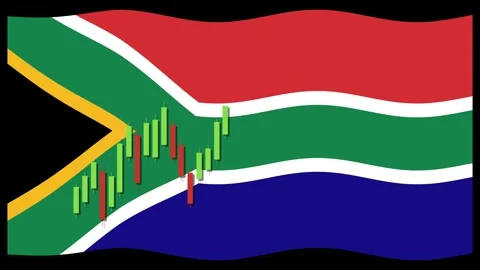 South African Flag with Dynamic Candlestick Graph Animation Stock Footage 308631159