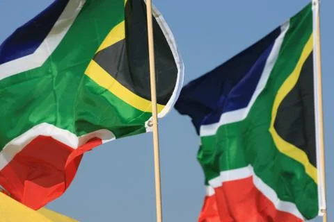 South African flags flapping in the wind Stock Photos