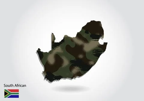 South african map with camouflage pattern, Forest - green texture in map. Mil Stock Illustration