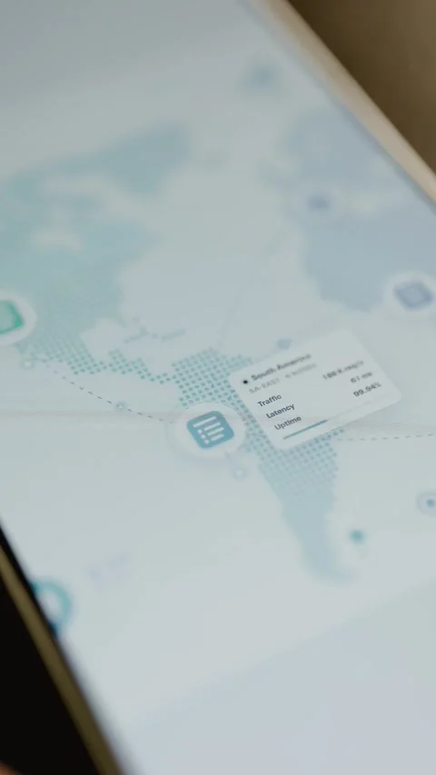 South America data panel beside server icon Stock Footage 345492737