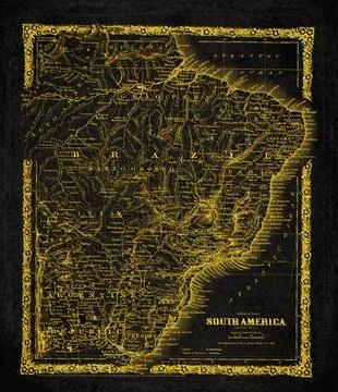 South America Eastern Sheet Black And Gold Historical Map Stock Illustration