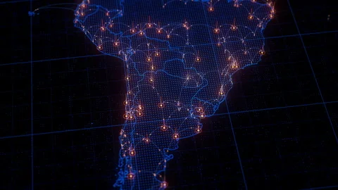South America map big data visualization. Futuristic digital map infographic of Stock Footage 336195083