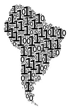 South America Map Collage of Binary Digits 스톡 일러스트