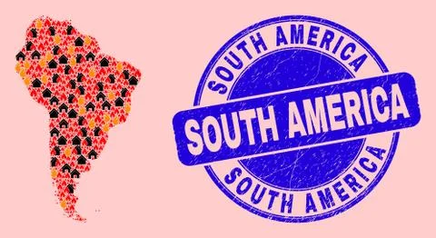 South America Map Collage of Flame and Realty and Textured South America Seal Ilustração Stock