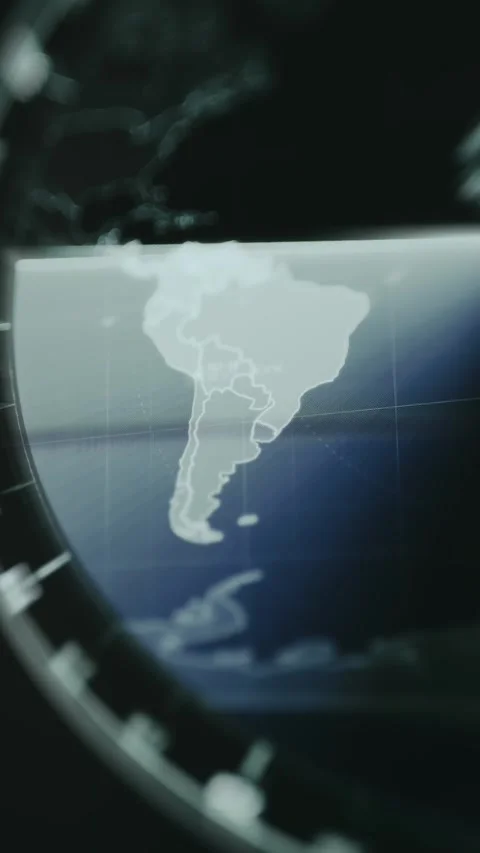 South America map on a radar interface with a highlighted detection area Vídeo Stock 334925874