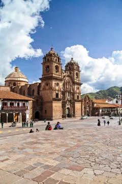 South America, Peru, Cusco, View of the jesuit church La Compania de Jesus Stock Photos