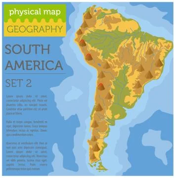 South America physical map elements. Build your own geography info graphic co Stock Illustration