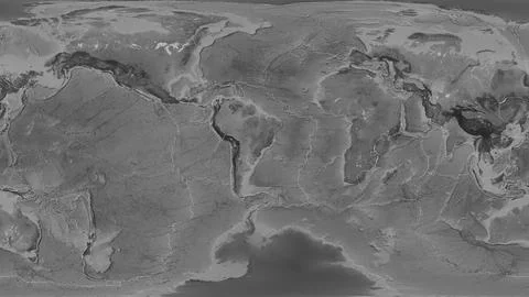 South American plate - global map. Patterson Cylindrical. Grayscale Illustrazione stock