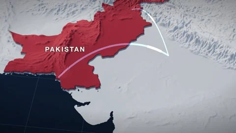 South Asia 3D elevation relief map with pakistan highlighted in red Stock Footage 344010628
