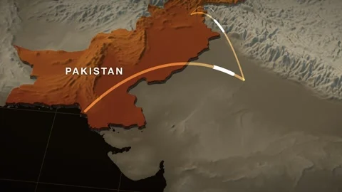 South Asia 3D elevation relief map with pakistan highlighted in red Stock Footage 344010796