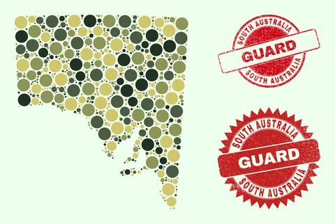 South Australia Map Composition with Camouflage Military Round Elements with Illustrazione stock