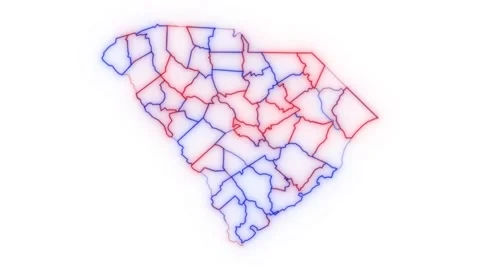 South Carolina county map red blue election outline white background seamless Видео 343868077