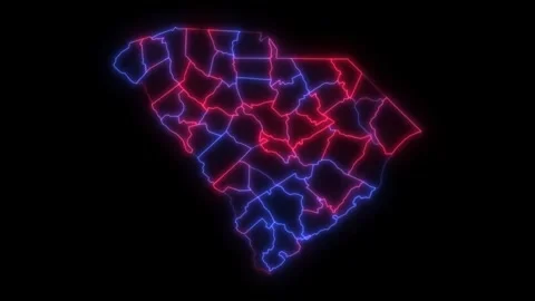 South Carolina county map red blue election outline white background seamless 스톡 동영상 343868898