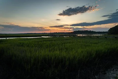 South Carolina Marsh Sunset Stock Photos