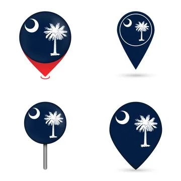 South Carolina State Flag Map Pin Icons Set Collection Stock Illustration