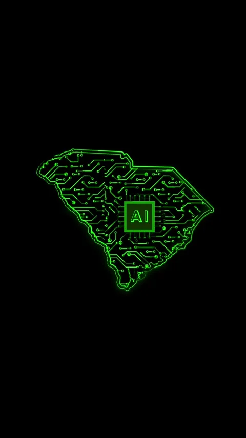 South Carolina State Map AI Chipset Technology Opener Stock Footage 337184455