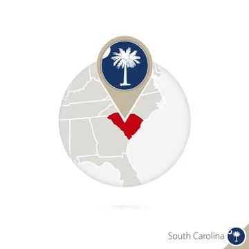 South Carolina US State map and flag in circle. Map of South Carolina, Sout.. Stock Illustration