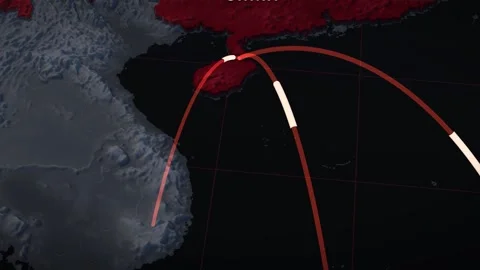 South China Sea 3D elevation relief map with china highlighted in red Stock Footage 344010844