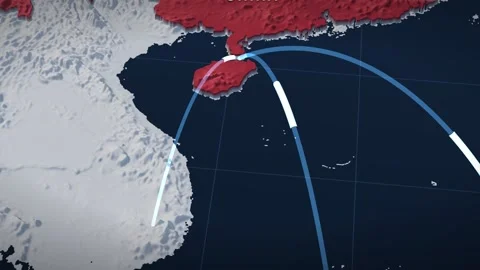 South China Sea 3D elevation relief map with china highlighted in red Stock Footage 344010855