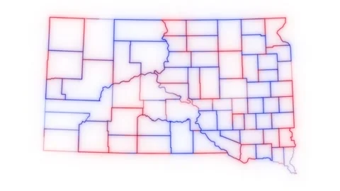 South Dakota county map red blue election outline white background seamless loop Stock Footage 343868090