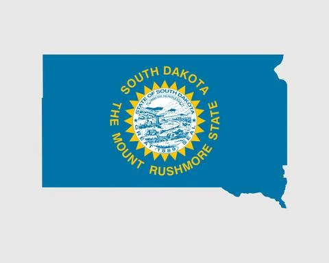 South Dakota Map Flag. Map of SD, USA with the state flag 库存插图