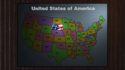 South Dakota pull out from USA states abbreviations map Stock Footage 80804506