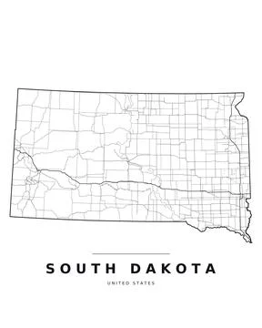 South Dakota SD Map Counties Highways Roads Black White Editable Vector Stock Illustration