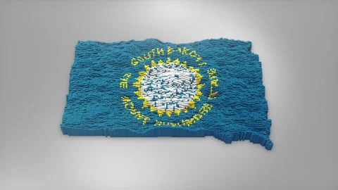 South Dakota State Map with Flag Intro Background Stock Footage 315166499