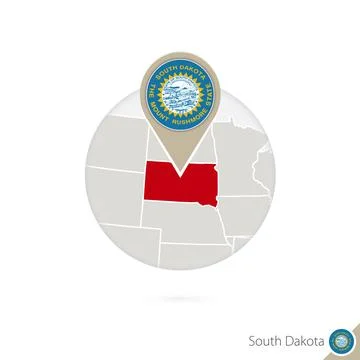 South Dakota US State map and flag in circle. Map of South Dakota, South Da.. Stock Illustration