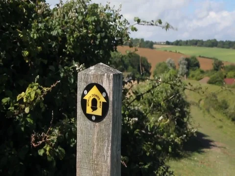 South Downs Way signpost, Castle Hill, Folkestone, Kent, England Stock Footage 70864573