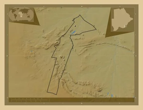 South-East, Botswana. Colored elevation map with lakes and rivers Stock Illustration