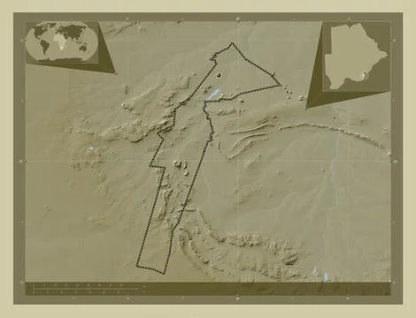 South-East, Botswana. Elevation map colored in wiki style with lakes and rive Stock Illustration