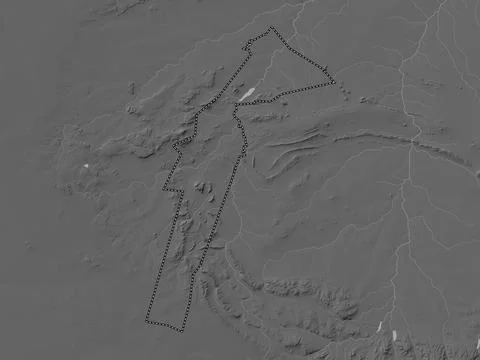 South-East, Botswana. Grayscale elevation map with lakes and rivers Stock Illustration