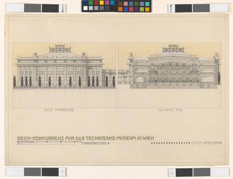 South facade cut a b . Technical Museum for Industry and Commerce, Facade ... Stock Photos
