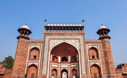 South Grand entrance gate of Taj Mahal, Agra, India Stock Photos