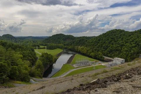 South Holston earth dam near Bristol, Tennessee. Stock Photos