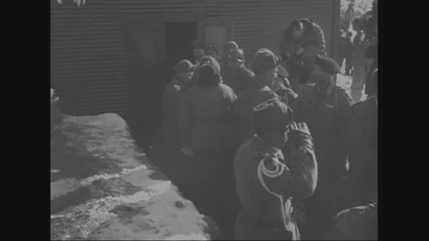 SOUTH KOREA - 1952: Winter command post - Guidons rise beside a snowbound bunker Stock Footage 344500635